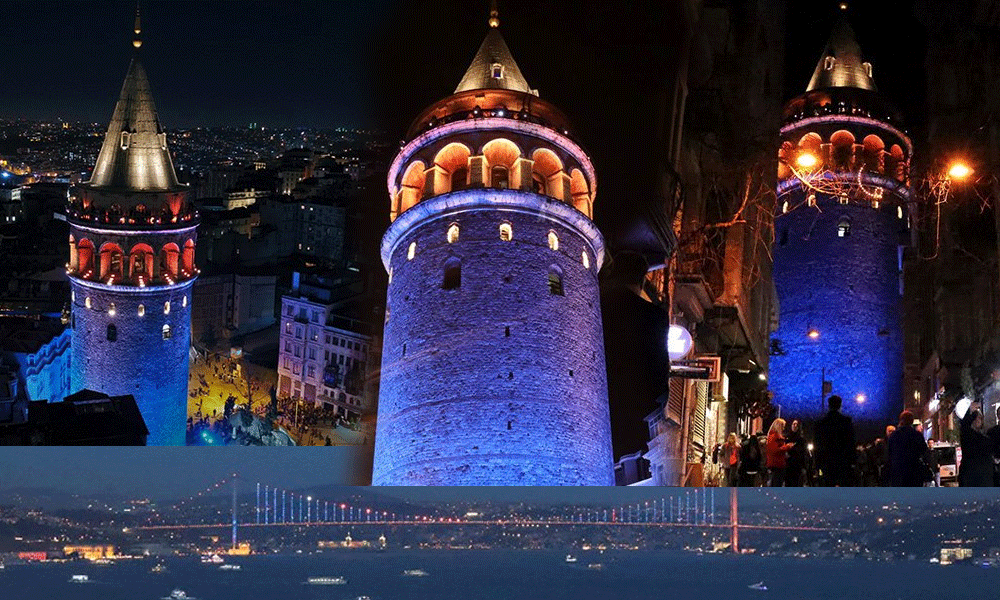 İstanbul’un simgeleri mavi ve turuncuya büründü!