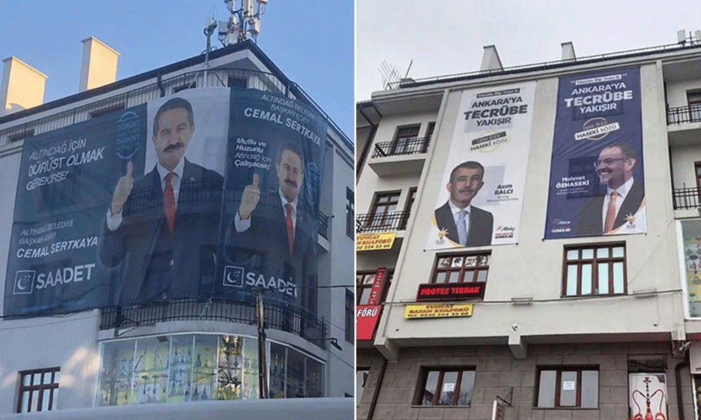 Saadet Partisi’nin seçim bürosuna AKP’nin afişleri asıldı