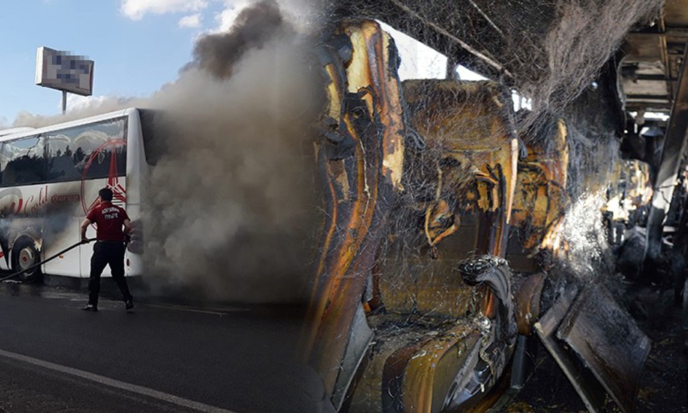 Seyir halindeki yolcu otobüsünde yangın