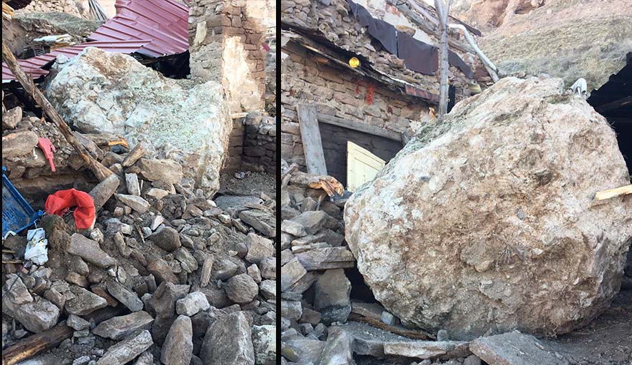 Evin üzerine 10 tonluk kaya düştü, anne ve çocukları son anda kurtarıldı