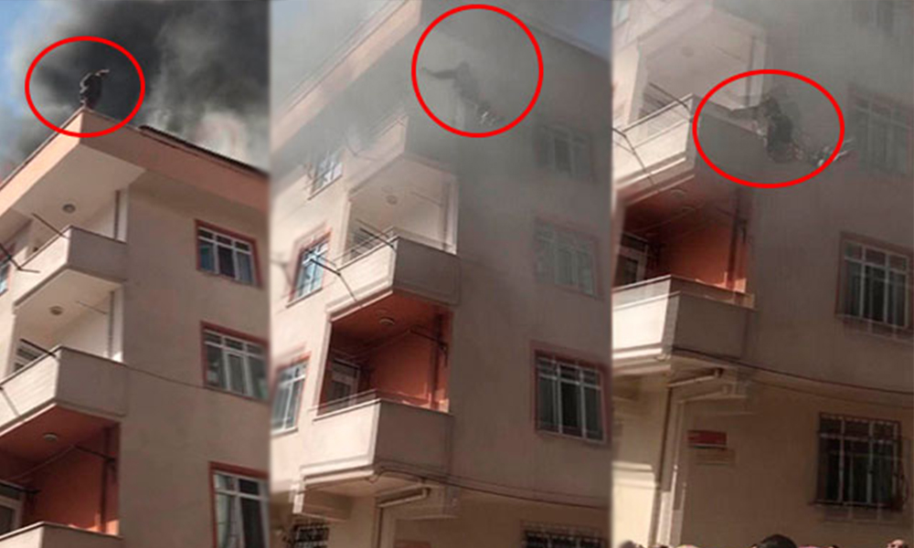 İstanbul’da korkudolu anlar! Binanın çatısından battaniyeye atladı