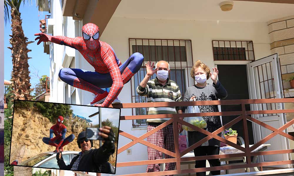 Evden çıkamayan vatandaşların alışverişlerini örümcek adam yaptı