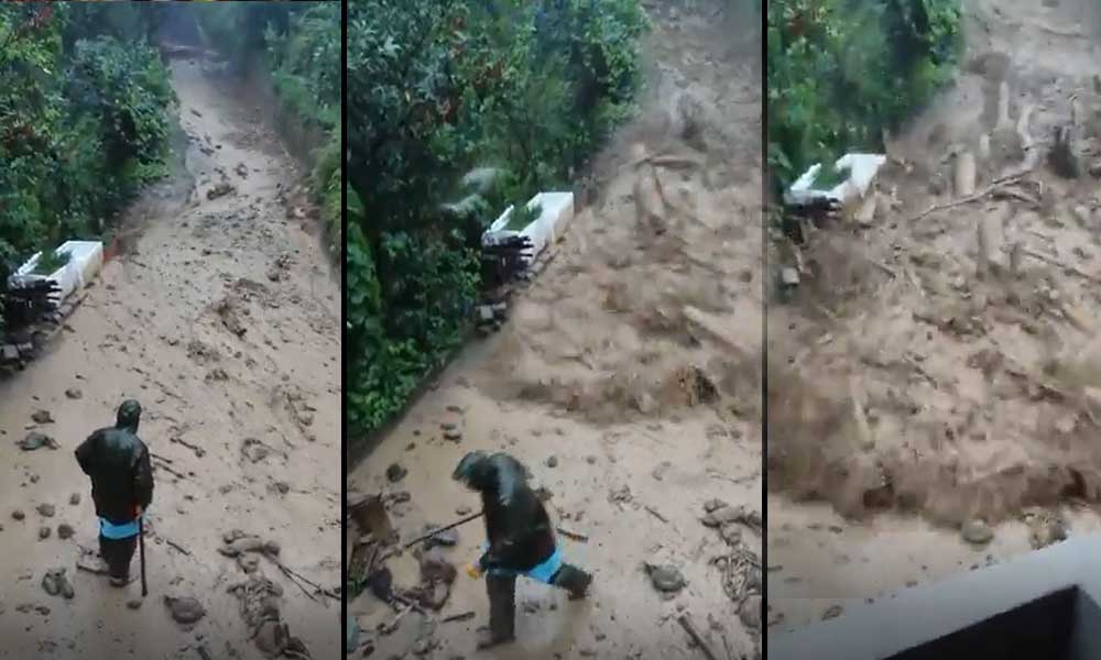 Rize sağanak yağışa teslim oldu… Bir vatandaşın sel sularına kapıldığı an kameralara yansıdı