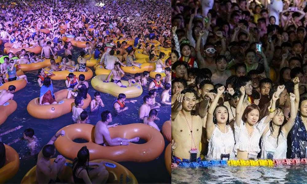 Koronavirüs salgınının patlak verdiği Wuhan şehrinde devasa havuz partisi