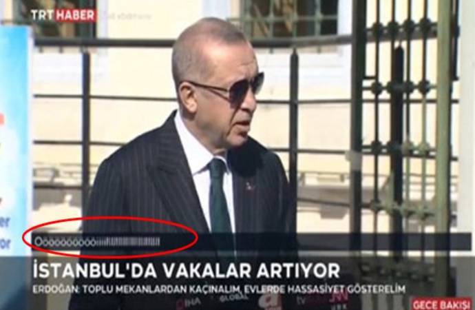 TRT ekranında Erdoğan konuşurken beliren yazıyla ilgili soruşturma başlatıldı