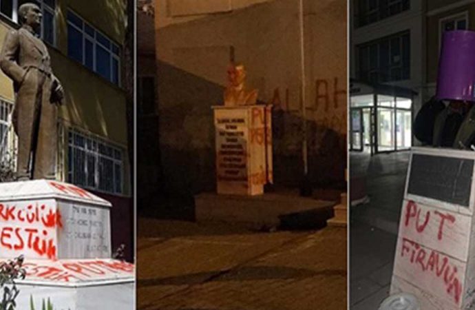 Provokatörler yeniden ortaya çıktı… Bir günde üç Atatürk heykeline çirkin saldırı