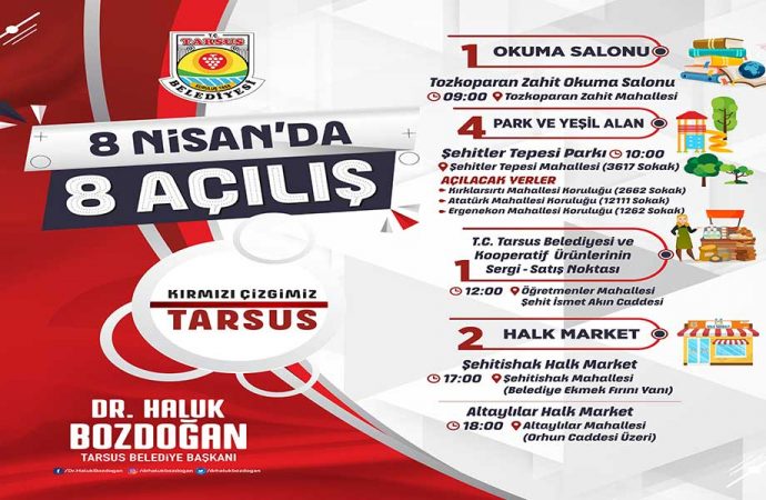 Tarsus Belediyesi’nden 8 Nisan’da 8 açılış