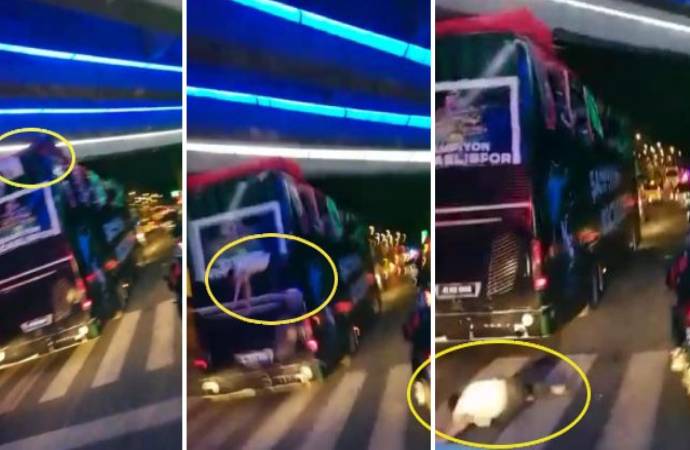 Kocaelisporlu futbolcu şampiyonluk kutlamasında otobüsten düştü!