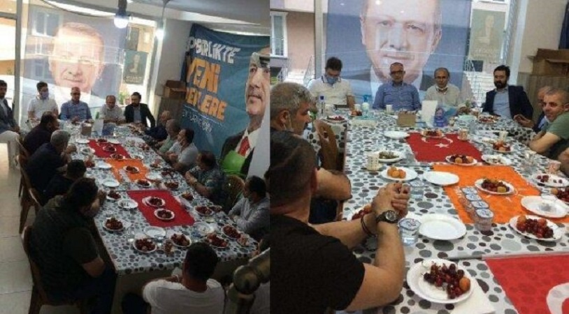 AKP’liler toplantıda Türk bayraklarını sofra bezi yaptı