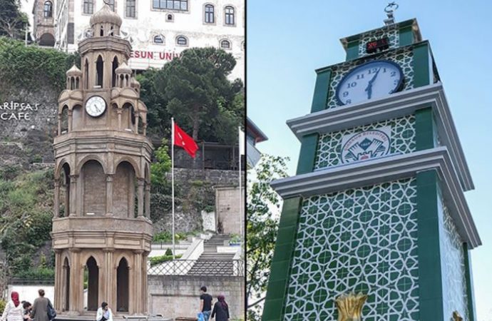 AKP’li başkan CHP’li dönemde yapılan saat kulesini yıkıp yeniden yaptı