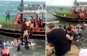 Van Gölü’nde gezi teknesi karaya oturdu, yolcular halatlarla kurtarıldı