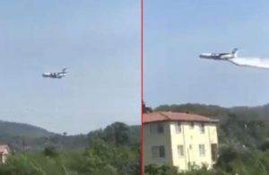 Rus uçağı suyu yangından metrelerce uzağa bıraktı