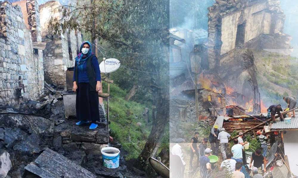 Yusufeli’de yanan 33 ahşap evden geriye bu fotoğraflar kaldı
