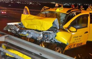 TEM’de feci kaza: 9 yolcu alan taksi tankere çarptı