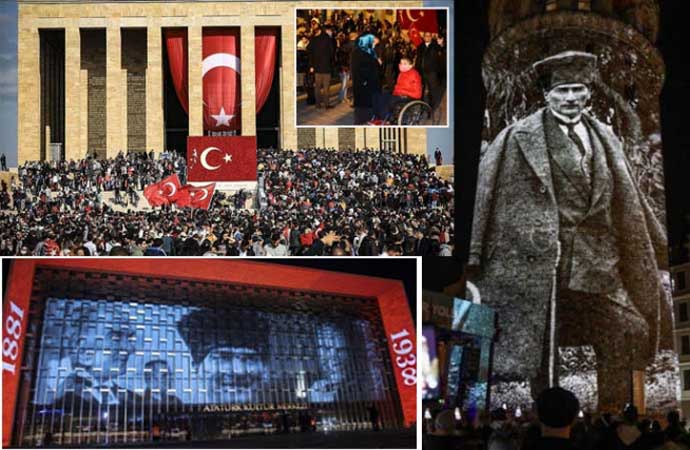 Hava karardı Anıtkabir ziyareti bitmedi! AKM ve Galata Kulesi Atatürk ile aydınlandı