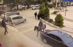 At arabasına el konulan kişi atıyla belediyeye girmeye çalıştı