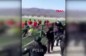 Futbolcuların tekme tokat kavgasına polisten biber gazlı müdahale
