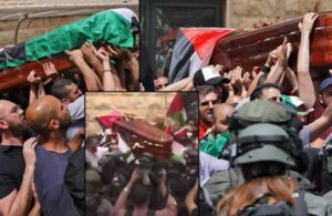 İsrail polisinden öldürülen gazeteci Akile’nin tabutunu taşıyanlara saldırı