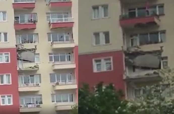 10 katlı apartmanın 2 balkonu çöktü