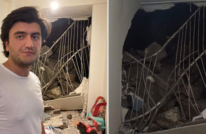 İzmir’de kopan kaya parçası evin üzerine düştü
