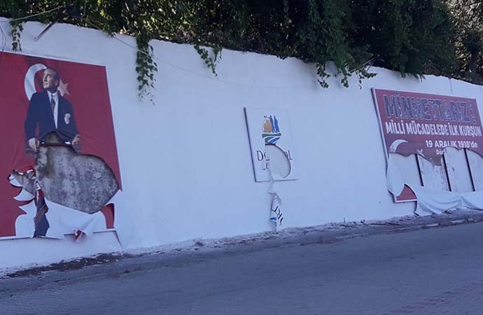 Hatay’da Türk bayrağı ve Atatürk’ün resimleri tahrip edildi
