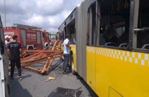 İstanbul’da feci kaza!  İETT otobüsüne kamyondan düşen demirler saplandı