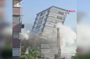 İzmir depreminde hasar gören binanın yıkımı sırasında çökme yaşandı!