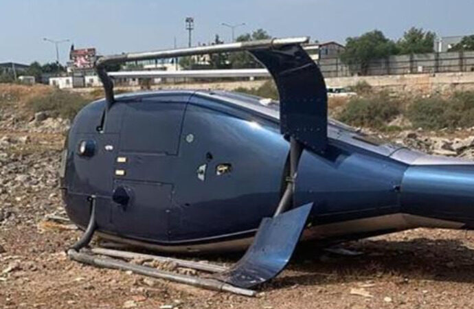 İzmir’de helikopter yan yattı