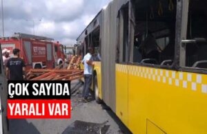 İstanbul’da feci kaza! İETT otobüsüne kamyondan düşen demirler saplandı