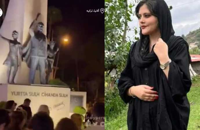 Atatürk heykeli önünde toplanan İranlılar ahlak polislerini protesto etti