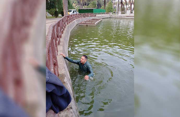 Nazilli’de havuza düşen sokak köpeğini belediye ekipleri kurtardı