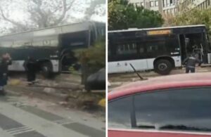 Freni boşalan metrobüs Kadıköy Belediye binasının duvarına çarptı