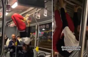Metrobüste akrobatik hareketler yapıp derin düşüncelere daldı