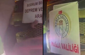 Muğla Valiliği Bodrum Belediyesi’nin yardım TIR’larının önünü keserek kendi pankartını astı