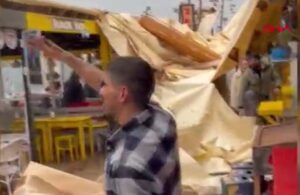 Bodrum’da yaşanan fırtınada bazı iş yerlerinin çatısı uçtu