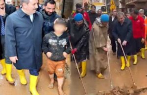 Skandal! Mustafa Destici bot giyip çıplak ayaklı çocuğu çamurda gezdirdi