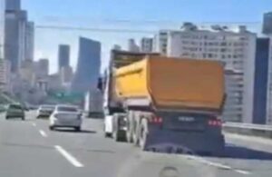 Trafik canavarı hafriyat kamyonu insanları ölümle burun buruna getirdi