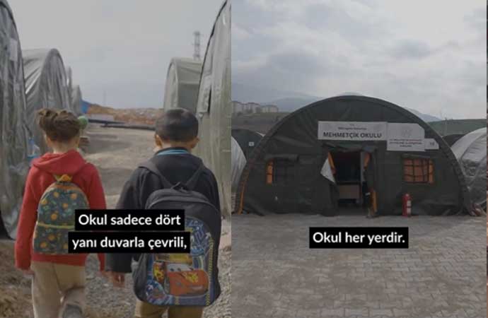 Bakan ‘Mahmut Hoca’nın sesiyle çadır okul güzellemesi yaptı