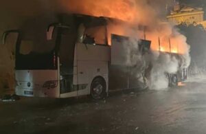 Trabzon’da polisleri taşıyan otobüs yandı