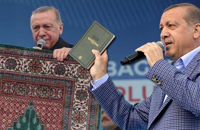 Seccade ve Kur’an’la miting yapan Erdoğan’dan Kılıçdaroğlu’na ‘mezhep istismarı’ suçlaması