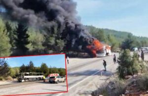 Muğla’da yolcu otobüsü alev alev yandı!