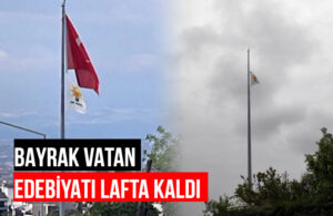 Türk bayrağını indirip AKP ampulü bayrak astılar