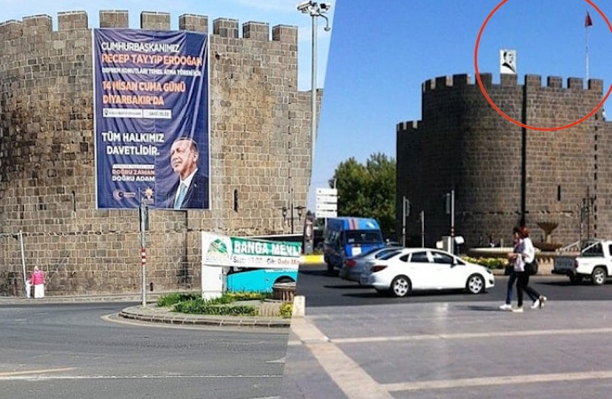 Diyarbakır surunun restorasyonu bitti Atatürk portresi ve Türk bayrağı yerine konmadı