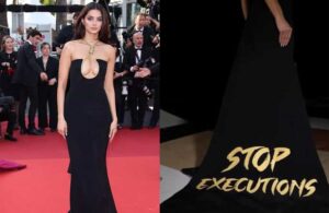 İranlı modelin ‘idam ipi’ göndermeli elbisesi Cannes’a damga vurdu