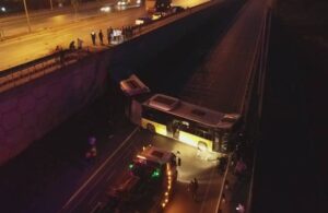 Kontrolden çıkan İETT otobüsü yedi metre yükseklikten alt yola düştü