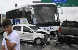 İstanbul’da feci kaza! Yolcu otobüsü ters yöndeki araçlara çarptı