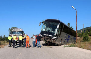 Kontrolden çıkan yolcu otobüsü araziye girdi: 14 yaralı