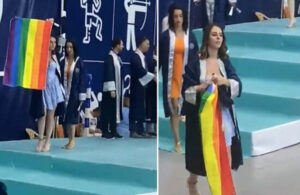 Mezuniyet töreninde LGBTİ bayrağı açan öğrenci hakkında işlem başlatıldı