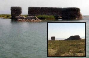Sular çekildi, tarihi kale ortaya çıktı