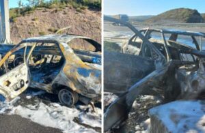 Bariyere saplanan otomobil 25 metre sürüklendi ardından yandı! 3 yaralı